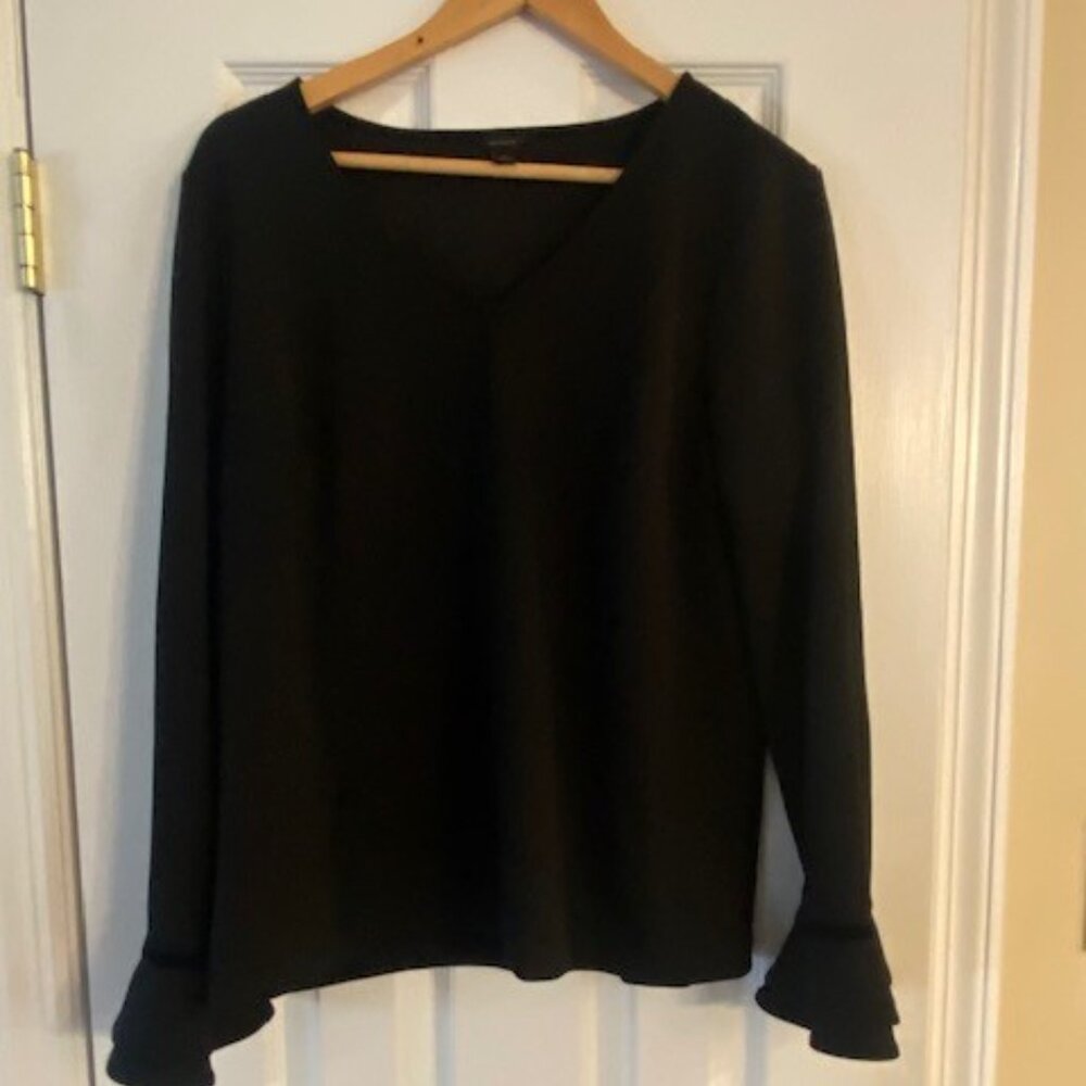 Ann Taylor Black Top With Velvet Detail Ruffle Sleeves Dressy Business Sz Large